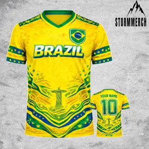 STORMMECH - Personalized Brasil 2026 Soccer Jersey, Custom Name Number Football Jersey, Green Yellow V-Neck Brasil Flag Game Day Shirt,Brasil Fan Jersey, Great Gift for Players and Fans, Soccer Lover Outfit Idea