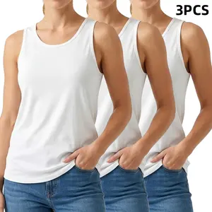 3Pcs Lightweight Womens Tank Tops, Going Out Tops Crew Neck Sleeveless, Athleisure Loose Fit Basic Essentials for Summer Workout Fashion Outfits
