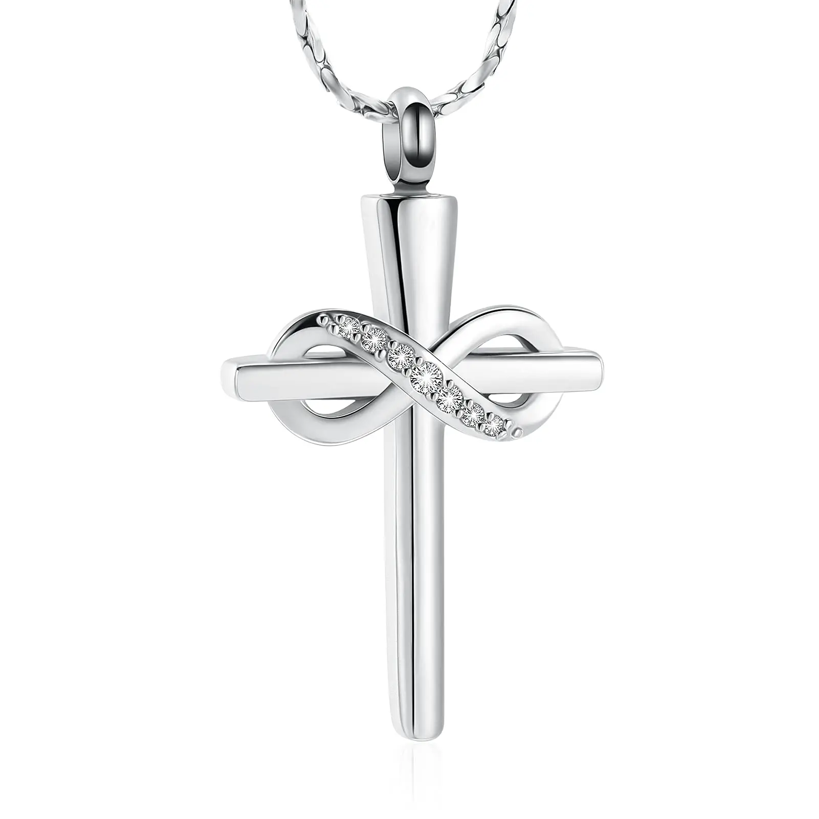 Infinity Cross Cremation Urn Pendant Necklace