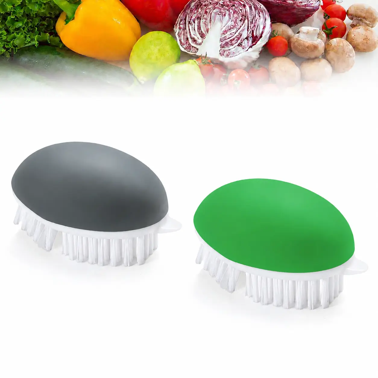2-Count Plastic Vegetable Scrubber Pack, Household Dense Soft Cleaning Brush for Carrots, Potatoes, Fruits | Fruit and Vegetable Cleaning Brush with Non Slip Comfortable Grip | Potato Scrubber Brush, Non Slip Fruit Scrub Brush