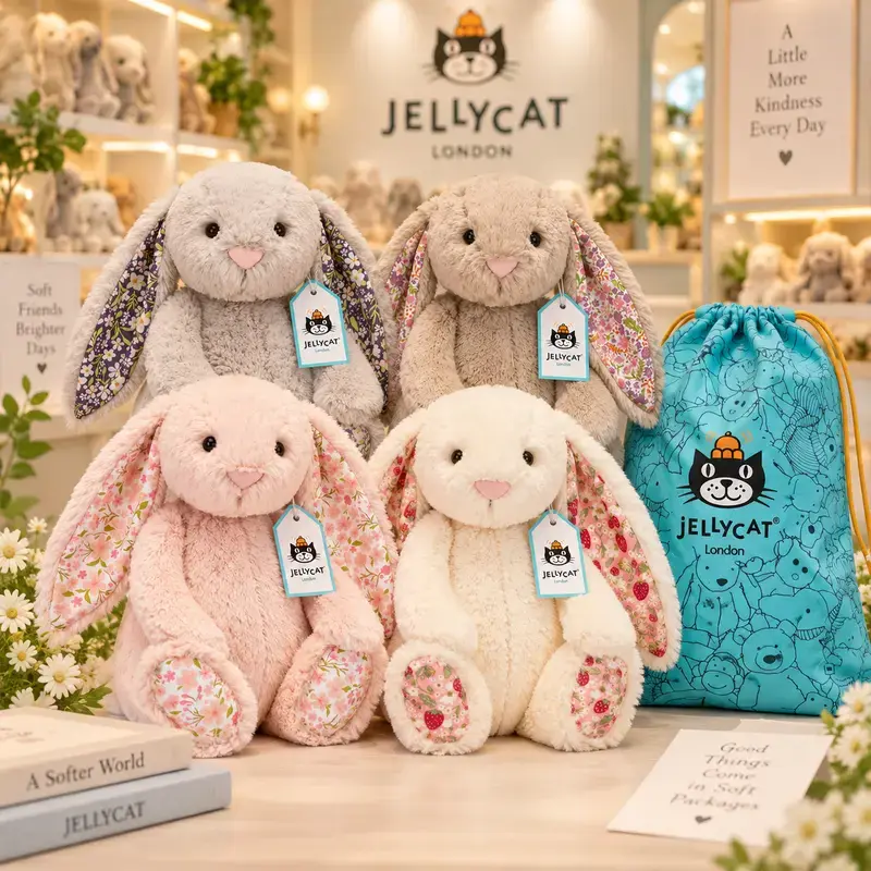 Jellycat Blossom Bashful Bunny Plush, Soft Floppy-Eared Rabbit with Floral Print Ears & Paw Pads, Cute Baby Shower, Easter, Birthday & Collector Gift