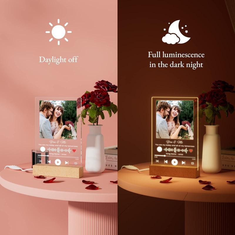 Personalized LED Night Light Photo Plaque with Scannable Song Code, Custom Music Plaque Night Light Gift for Valentine's Day, Song Picture Frame, Custom Led Light Night Lamp, Custom Actylic Music Photo Plaque, Gift for Boyfriend, Anniversary Gift