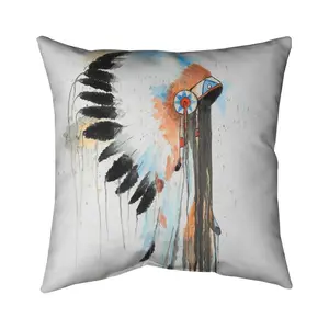 360 Stand Indian War Bonnet Feather Pillow, 16x16 in, Cultural Design, Polyester Insert, Unique Living Room Textile Soft Furnishing, Ethnic Standard Pillows, Indigenous-Inspired Standard Pillows