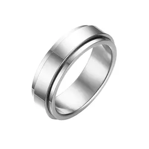 OIDEA Mens Stainless Steel Spinner Ring 6mm Silver Polished Engravable Anxiety Fidget Rotating Custom Statement Birthday Couple Gift Band