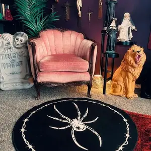Gothic Spider Carpet, Indoor Round Rug, Halloween Decor, Soft Plush Mat, American Retro Style, Vintage Design Rug, Living Room Bedroom Game Room, Fluffy Bedroom Rug