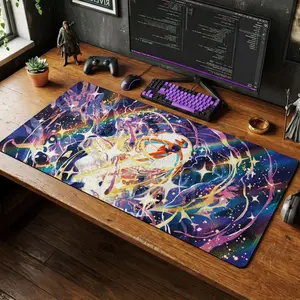 Deoxys Cosmic Large Desk Mat, Vibrant Space Gaming Mouse Pad, Retro Starry Playmat, Chair Mat for Anime Desk Setup