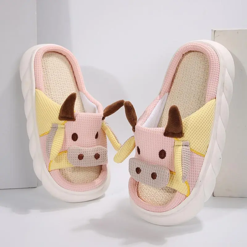 Women's Fashion Slippers, Cute Cow Animal Design Plush Cross Strap Slides with Soft EVA Sole, Non-Slip Indoor Footwear, Animal Design Women's Fashion Slippers