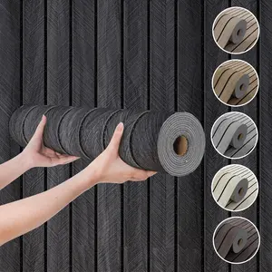 A Roll of 3D Grooved Wood-Grain Wall Panels, Self-Adhesive, Waterproof, Sound-Insulating, Decorative Wallpaper with Textured Design, Easy to Clean & Install, Removable, Perfect for Living Rooms, Bedrooms, Ceiling Décor