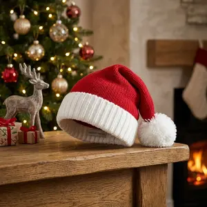 Christmas Knitted Santa Hats with Pom Poms - Festive Holiday Party Dress Up Accessory for Xmas Gift Exchange, Fun Costume Prop, Warm Winter Beanie for Adults and Kids, Perfect for Christmas Party