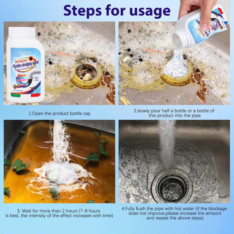 Pipeline Dredging Agent, Drain Clog Remover, Kitchen Unblocker, Pipe Unclogger, Sink And Drain Cleaner Powder, Powerful Solution for Kitchen, Bathroom, Toilet & Sink
