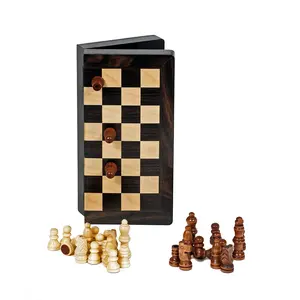 WE Games Travel Magnetic Folding Black Stained Wood Chess Set - 8 in.