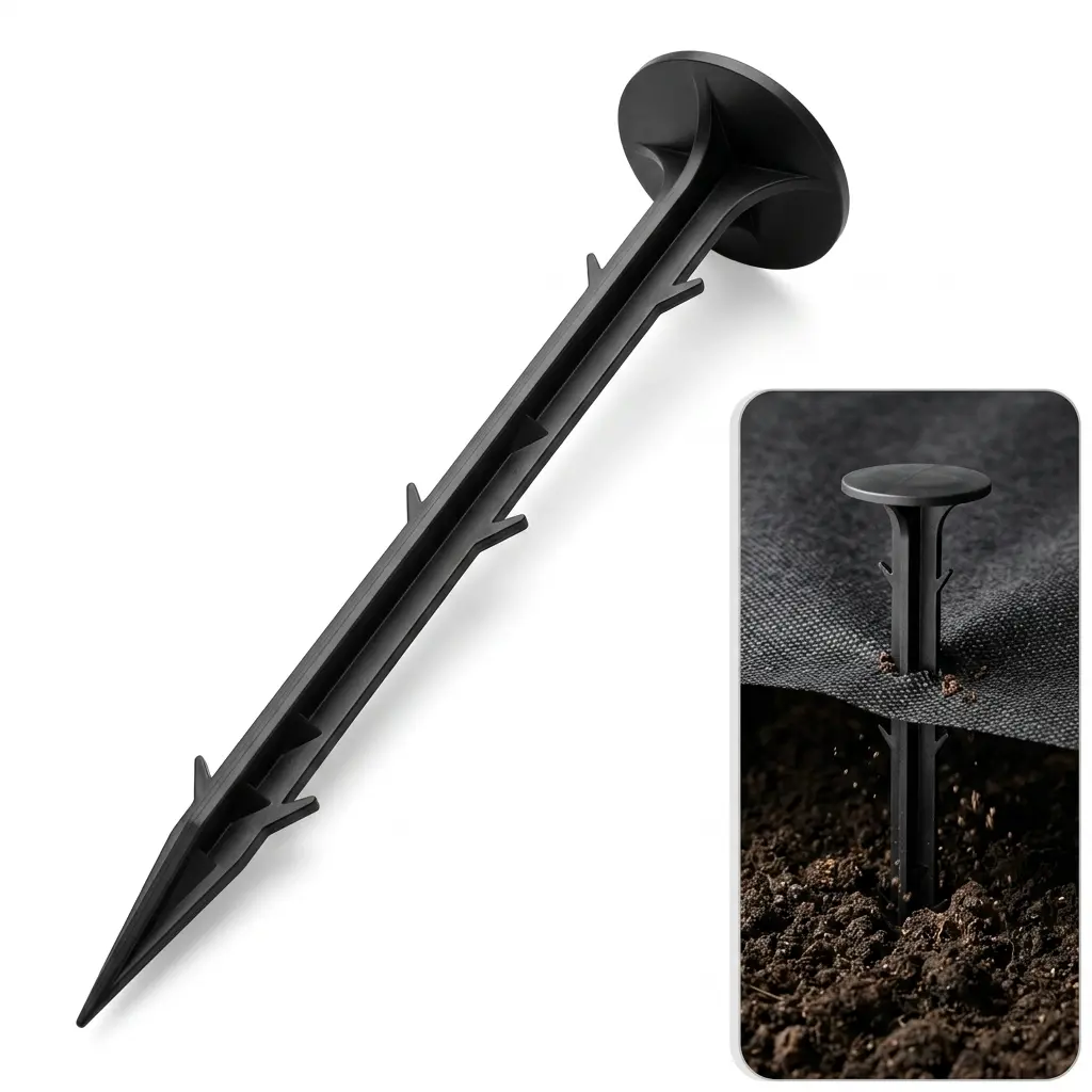 100-Pack Black Plastic Landscape Stakes, Heavy-Duty Weed Barrier Pins with Triple-Barb Non-Slip Design for Garden Fabric, Artificial Turf