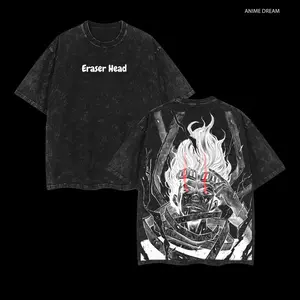 Shota Aizawa My Hero Academia Anime Double Printed Vintage Washed Tee Unisex Oversize Anime Manga Washed Heavyweight Cotton T-shirt boyfriend  tees