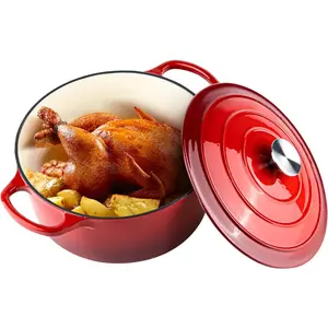 Enameled Dutch Oven Pot with Lid, Cast Iron Dutch Oven with Dual Handles for Bread Baking, Cooking, Non-stick Enamel Coated Cookware Even Distribution Moisture Heat Tenderness
