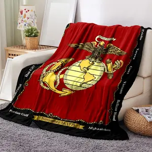 U.S. Marine Corps Emblem Pattern Blanket, 1 Count Soft Warm Throw Blanket with Storage Bag, Air Conditioning Room Blanket, Comfortable Nap Blanket for Home & Office # GLOBAL PICKS