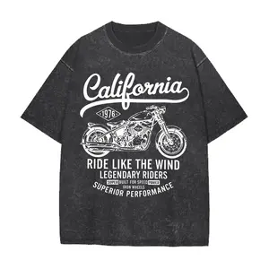 Men's Women's Vintage Washed Beige T Shirt California 1976 Motorcycle Graphic Oversized Short Sleeve Casual Summer Tops Trendy Basic Tees