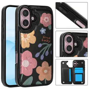 Floral Lucky iPhone Wallet Case - Trendy Brown Design for iPhone 17/16/15 Pro Max 14 Plus/13/12/11 Pro Air