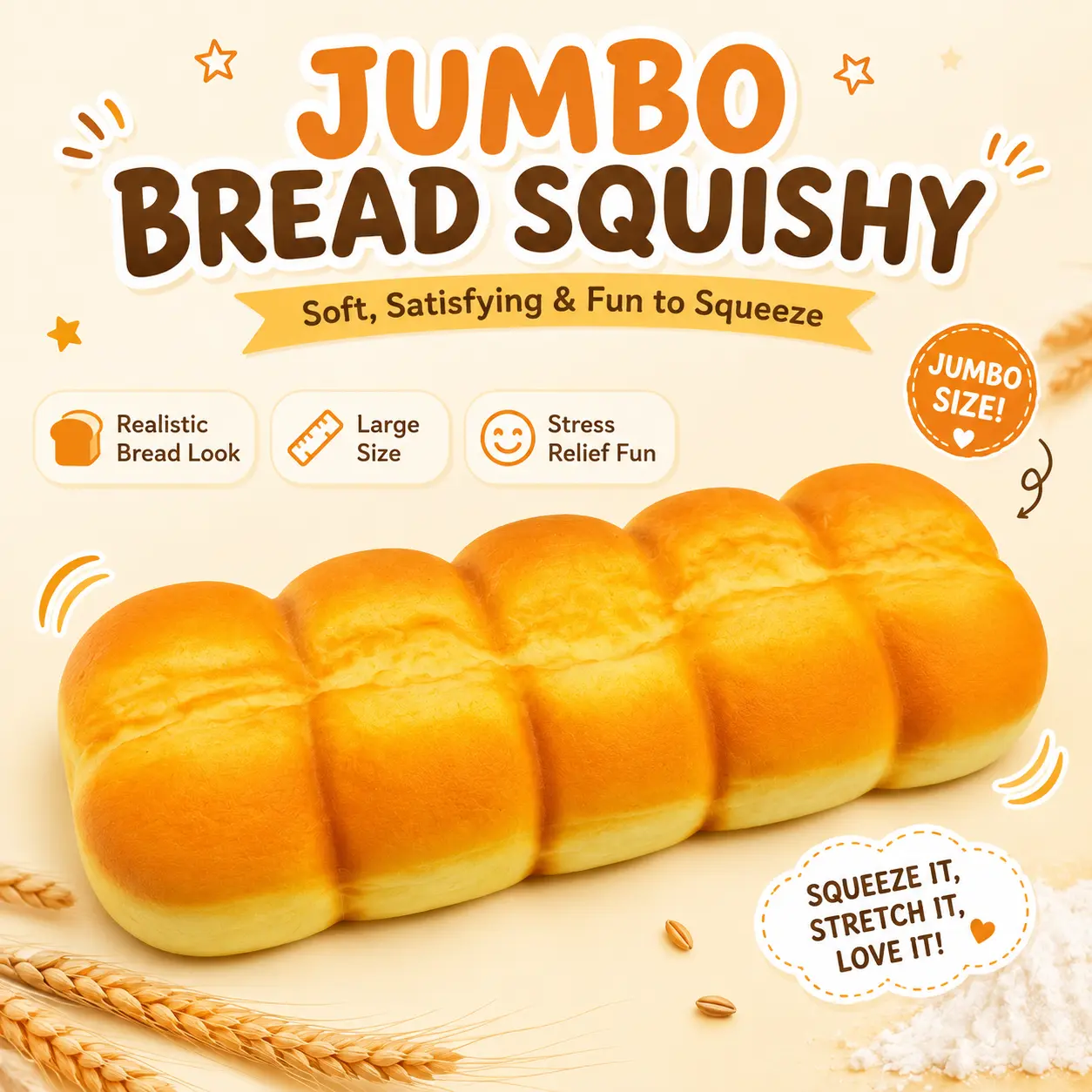 Jumbo Squishy Realistic Six-Pack Bread Squishy Toy, 21-22cm Large Soft Bread Squeeze Toy, Food-Inspired Sensory Stress Relief Fidget Toy for Desk Play and Gifts