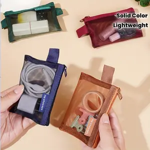 Mini Solid Color Mesh Zipper Pouch, Single Pack Lightweight Multifunctional Organizer Bag for Stationery, Cosmetics, Keys & Travel Essentials