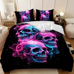 Bedding 3-piece set - 3PCS,Purple and blue smoke skull design down comforter set (1 comforter cover + 2 pillowcases, filling not included). soft and comfortable, suitable for family bedrooms. Bedding Sets