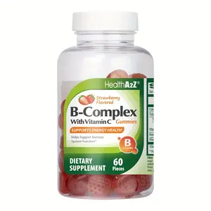 HealthA2Z Vitamin B-Complex Gummies (Strawberry Flavored) - 60 Pieces (Pack of 1) - B3 Niacin, B6, B12, B7 Inositol, B8 Biotin, Folic Acid, Pantothenic Acid with Vitamin C - Supports Healthy Nerves, Focus, Skin & Energy