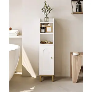 Bathroom Storage Cabinet, Small Corner Floor Cabinet  Door And Shelves, Narrow Toilet Paper Cabinet, Bathroom Organizer  Adjustable Shelf, For Small Spaces, White Wall Mounted Floating TV Stand with Lights