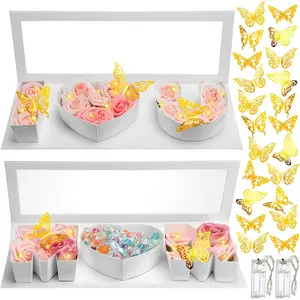 2 Sets Mother's Day  Empty Mom Fillable Flower  Boxes I Love U Cardboard Letter Shaped Fillable Packaging Box with 24 count  Butterfly Decoration for Mother's Day Birthday(White)