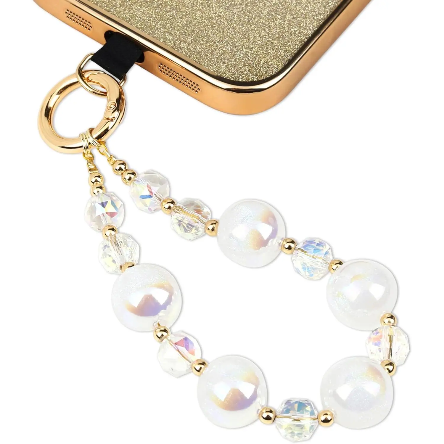 Phone Wrist Lanyard Beaded Wrist Strap Phone Wristlet Strap Beaded Cellphone Bracelet Smartphone Bead Chain with Tether Tab (Ivory)