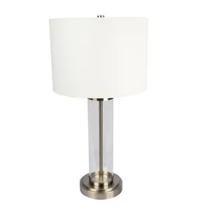 Luna Brushed Nickel Table Lamp with On/Off Switch Clear Glass Body  Metal Base