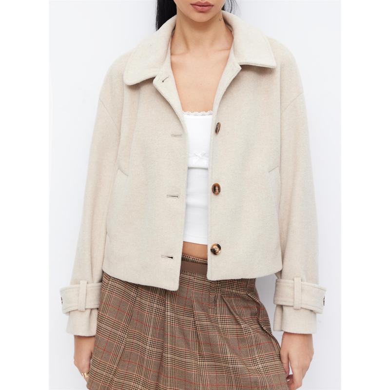 Cider Wool-look Peter Pan Collar Long Sleeve Jacket