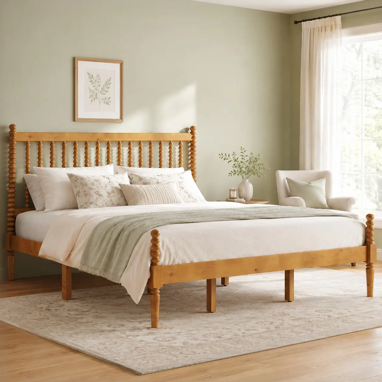VanAcc Solid Wood Bed with Bobbin Spindle Headboard, Dark Walnut | Wood Platform Bed Frame with 47.2" Headboard, Vertical Turned Posts, Heavy-Duty Wooden Slats Support, Noise-Free  #TikTokShopBlackFriday #TikTokShopBlackFriday #Chrismas decor