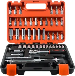 53-Piece Socket Wrench Set - 1/4" Ratcheting Wrench for Auto & Home Repairs Tool Box