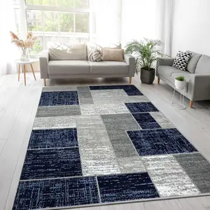 L'Baiet Verena Geometric Rug Blue Grey 8' x 10' for Living Room Bedroom Dining Modern Decor