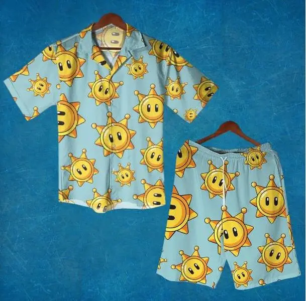 Shine Sprite Hawaiian Shirt Super Mario Inspired Summer Shirt Retro Gamer Gift for Him Cute Sun Print Aloha Shirt Vacation Beach Shirt