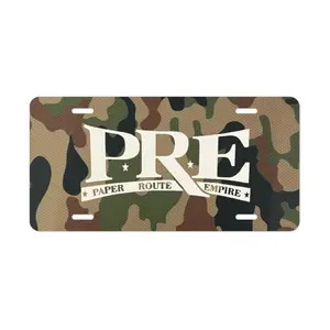 PRE Camo License Plate, 12 x 6 Aluminum Vanity Tag, Paper Route Empire Car Plate, Woodland Camo Decor, Hip Hop Gift