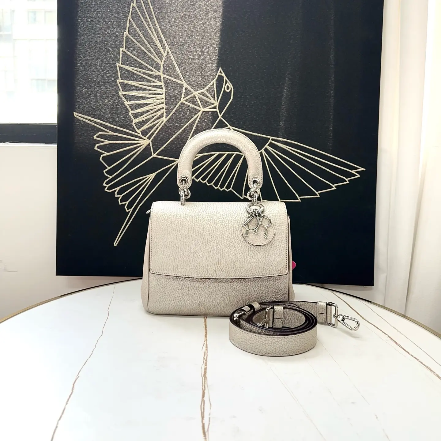 Pre-owned Dior Off White Grained Leather My ABCDior Top Handle Bag 0715 qiqi 23319571