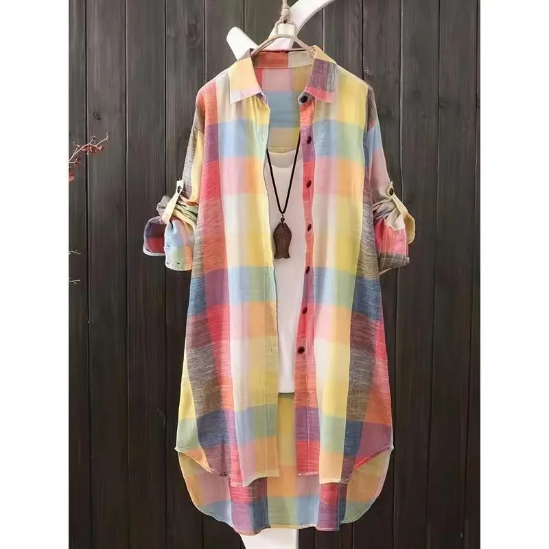 Plus Size Plaid Print Shirt, Casual Collared Long Sleeve Buttons Shirt, Women's Plus Size Clothing