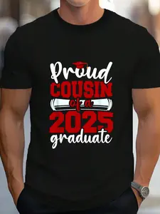 100% Cotton Proud Cousin Of A 2025 Graduate Senior Family Graduation T-Shirt Women's Men's Graphic Tee Crew Neck summer vacation Tops