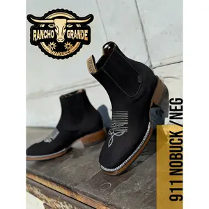 Genuine leather men's square toe Chelsea boots ankle boots