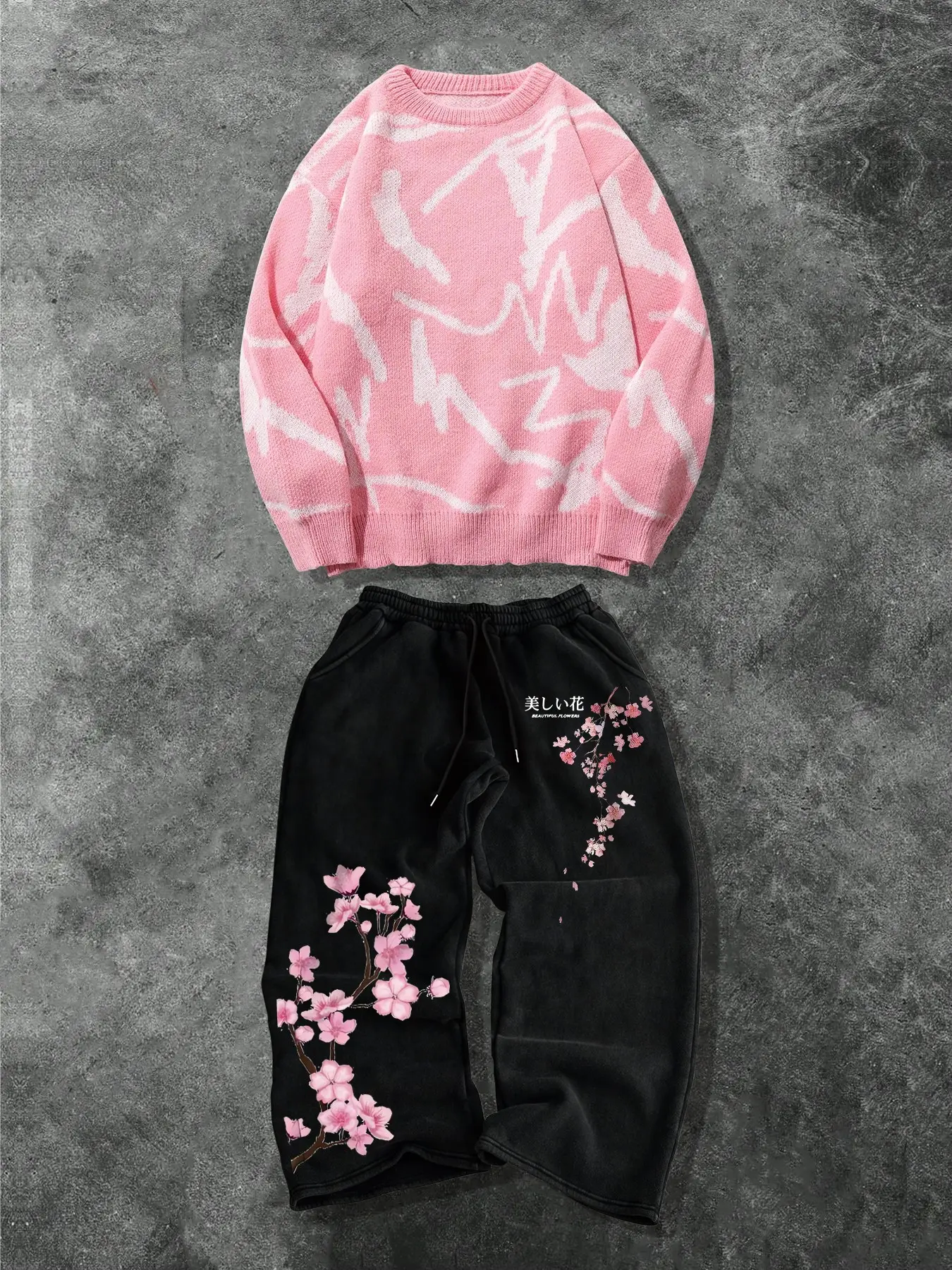 Men's Fashion Casual Two-Piece Set, Soft Comfortable Round Neck Sweater and Drawstring Waist Wide Leg Pants, Spring Fall Winter Home Wear