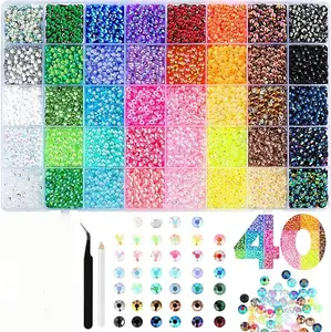 30000 Pcs 3mm Jelly Rhinestones - 40 Colors Resin Flatback Gems for Nail Art, Crafting, Diamond Painting. Includes Gifted Tools Jewelry for Shoes, Jewelry, Bedazzler Kit