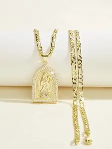 Trendy Hip Hop Saint Death Pendant Necklace, Elegant Copper Plated 14k Charm Jewelry, Halloween Ghost Festival Party Gift Blessing