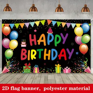 2D Flat Banner 1pc,  - Happy Birthday Decoration Banner  with Colorful Balloon Patterns, Designed for Birthday Parties, Made of Durable Fabric, Reusable, Birthday Party Decor, Party Decoration Supplies, Party Decorations Banners