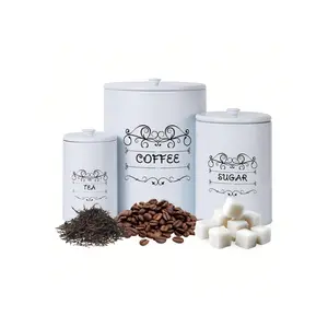 Kitchen Canisters For Countertop Set Of 3, Rustic Farmhouse Metal Containers With Airtight Lids, Kitchen Storage Canisters For Flour, Sugar, Tea For Kitchen, Pantry Countertop