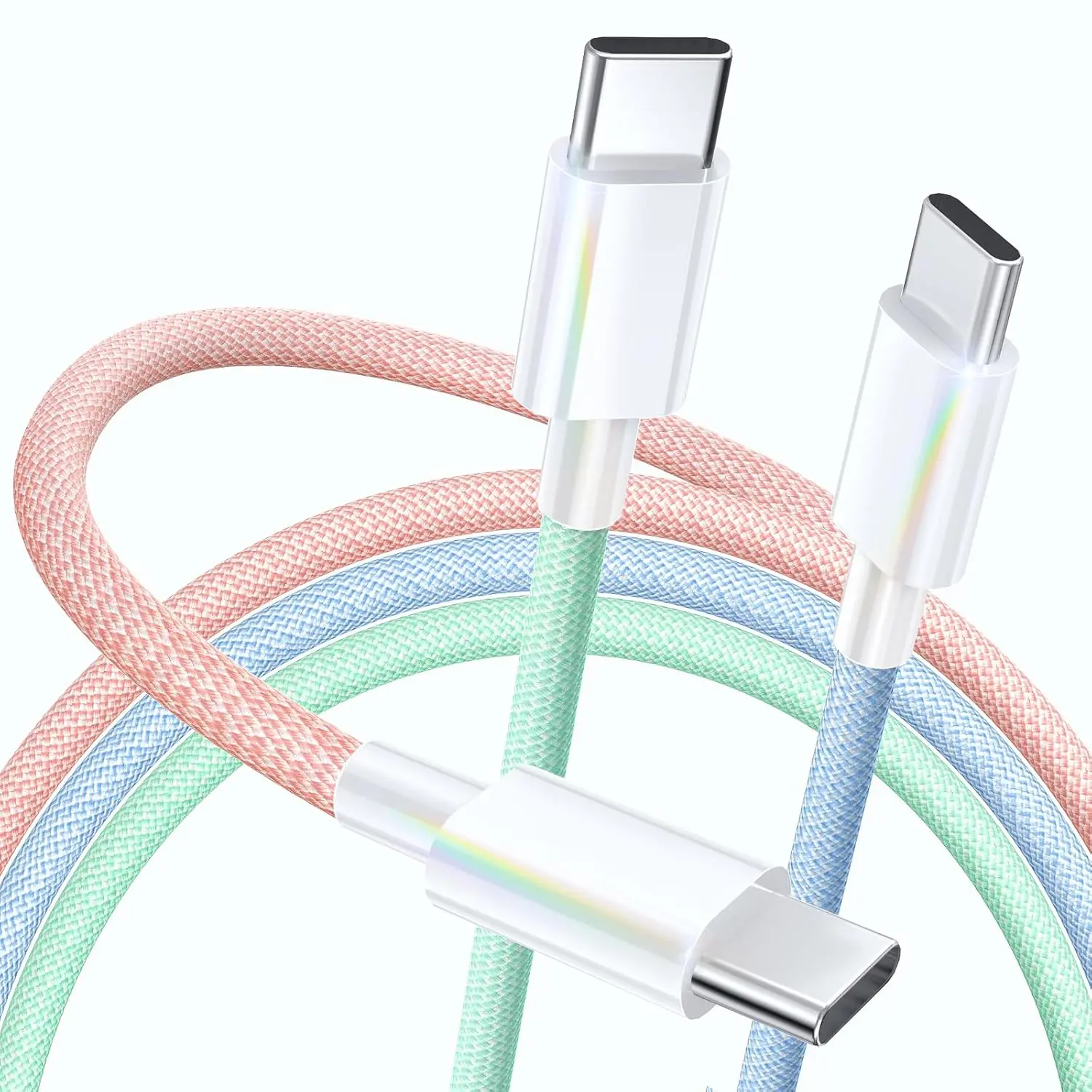 Colorful Durable USB C Charger Cord 3-Pack, 6.6FT Braided 60W Fast Charging Cable for Mobile Devices, 6.6Ft Length, Braided Cable