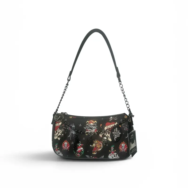 Y2K Tattoo Print Shoulder Bag | Ed Hardy Inspired | Tiger Skull Punk Purse | Alternative Grunge Bag