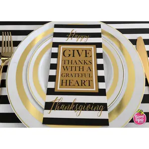 Thanksgiving Welcome Cards  - Black, White and Gold