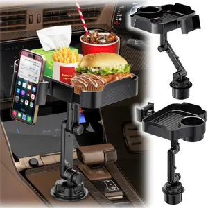 4 in 1 Car Cup Holder Expander Tray with Phone Holder, 360° Rotating Large Car Food Tray, Car Console Organizer for Drink Snack Phone, Universal for Car SUV Truck Van Pickup