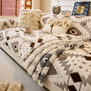 Geometric Pattern Plush Sofa Cushion, Non-Slip Wear-Resistant Pet-Friendly, Fits Single-Seater Multi-Seater Sofas, Home Decor Protector, Sofa Cover, Sofa Couch Covers, Soft Sofa Protector