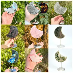 【Higher Crystal】1 count hand-carved crescent moon ornament in various materials - Crystal Home Decor